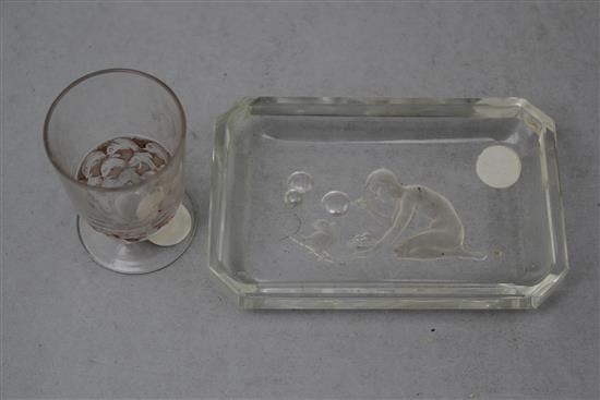A Lalique Pouilly pattern liqueur glass, 12.5cm. (2)